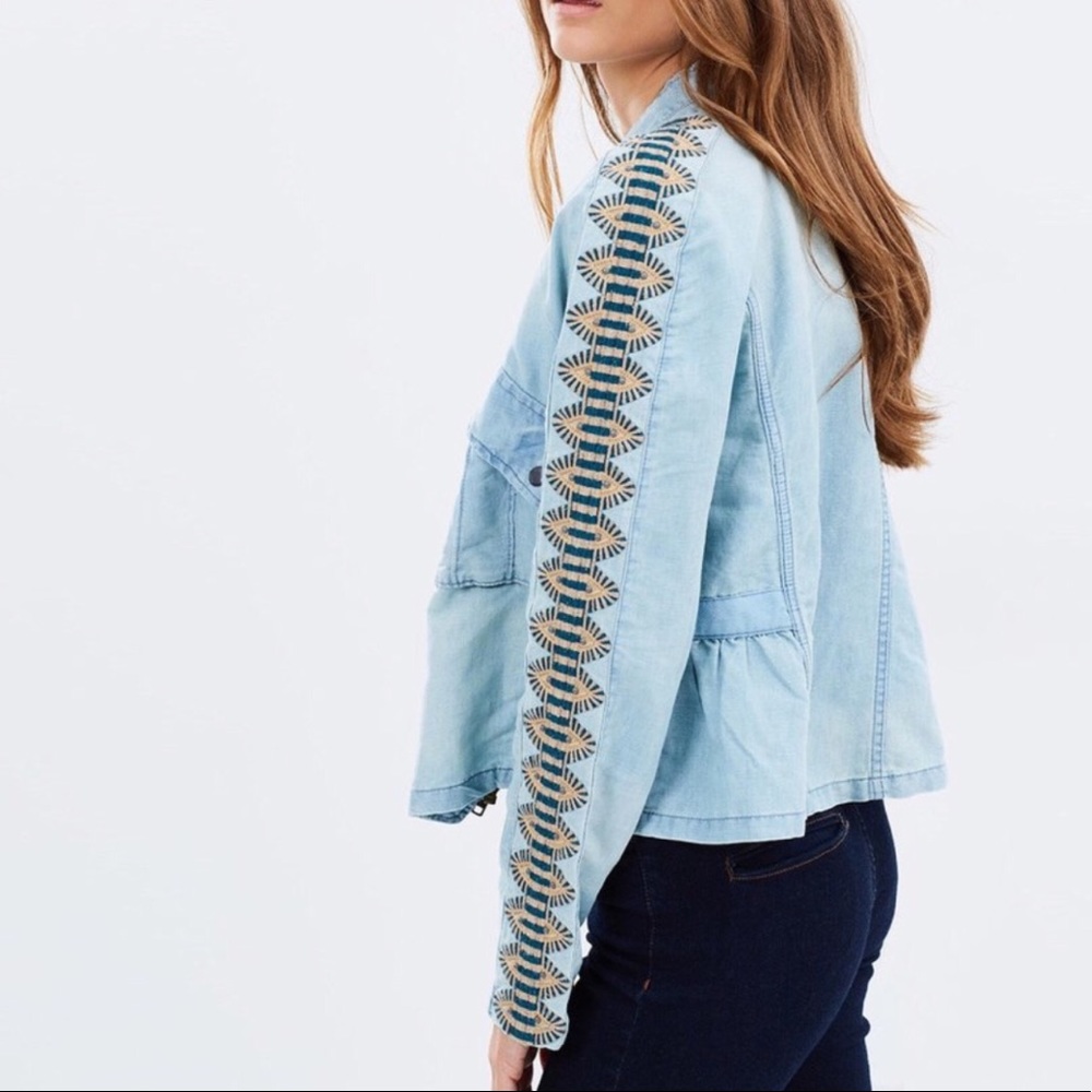 Free People embroidered chambray jacket NEW W/ TAG
